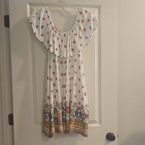 Uncle Frank White Floral Dress with Ruffle Neckline